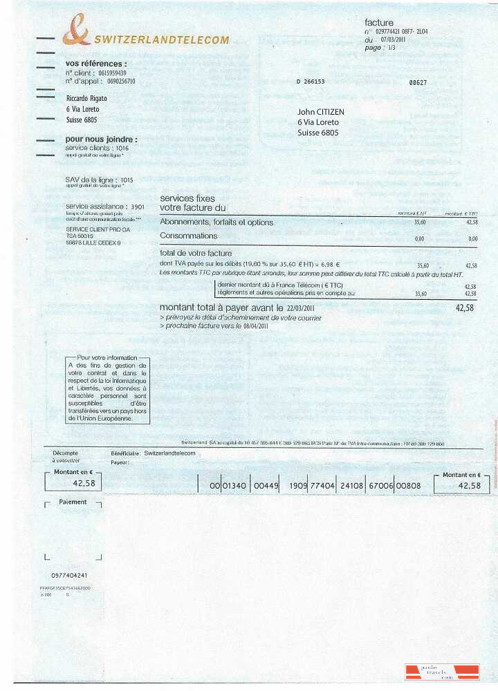 Switzerland Telecom utility bill template, fully editable in PSD format